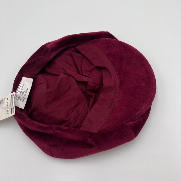 Vintage Montgomery Ward Newsboy Cap Wine Raspberry Velvet Cotton Polyester Blend - Picture 8 of 8